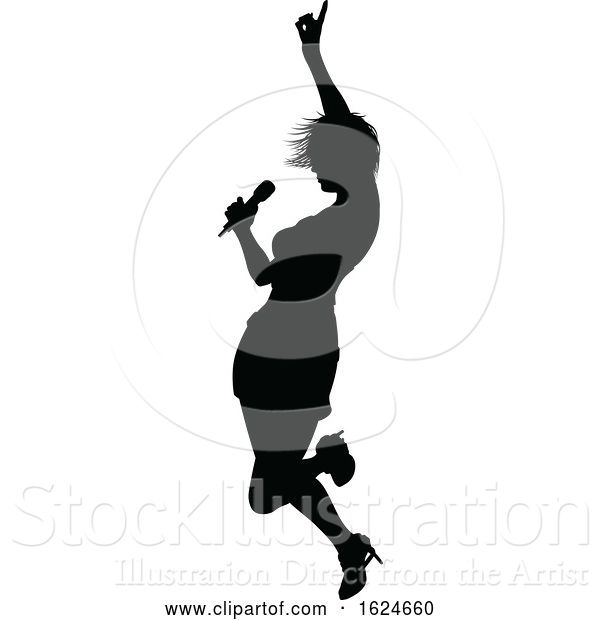 Vector Illustration of Singer Pop Country or Rock Star Silhouette Lady