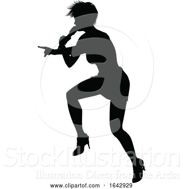 Vector Illustration of Singer Pop Country or Rock Star Silhouette Lady