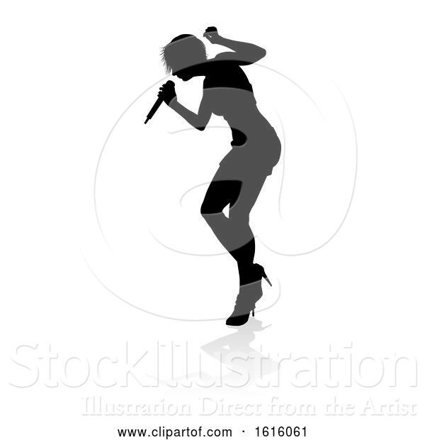 Vector Illustration of Singer Pop Country or Rock Star Silhouette Lady, on a White Background