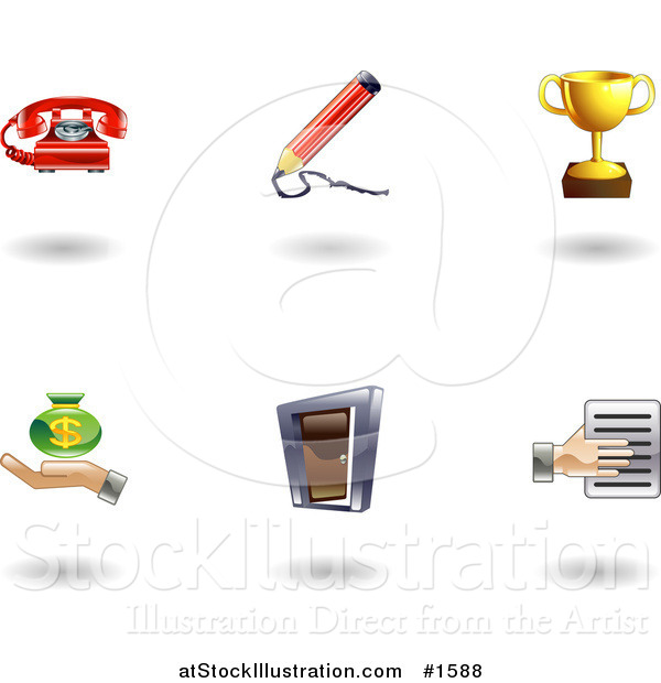 Vector Illustration of Six Shiny Business Icons
