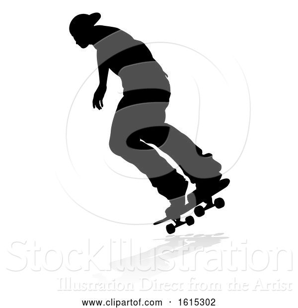 Vector Illustration of Skater Skateboarder Silhouette, on a White Background