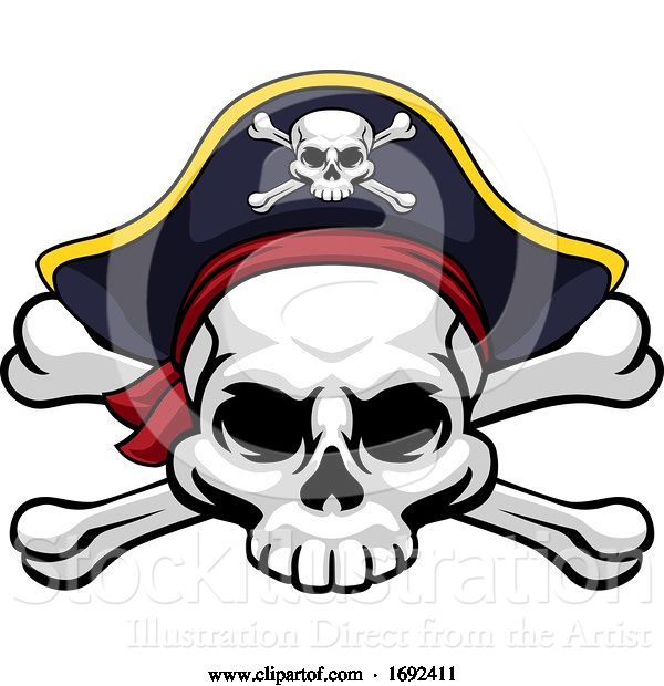 Vector Illustration of Skull and Crossbones Pirate Jolly Roger in Hat