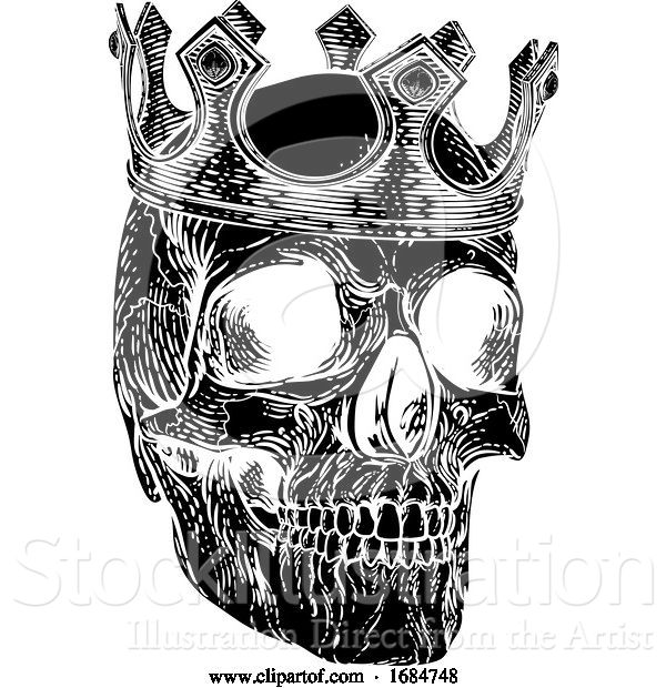 Vector Illustration of Skull Crown King Human Royal Skeleton