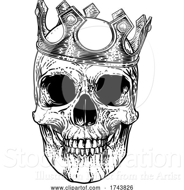 Vector Illustration of Skull Crown King Human Royal Skeleton