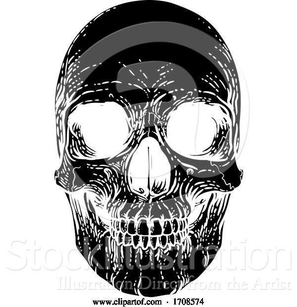Vector Illustration of Skull Grim Reaper Vintage Woodcut Illustration