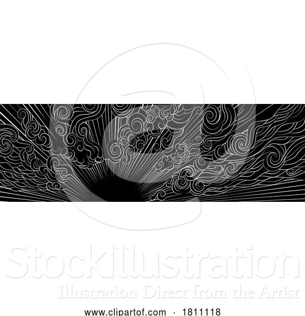 Vector Illustration of Sky Sunrise Sun Background Woodcut Engraved Etched