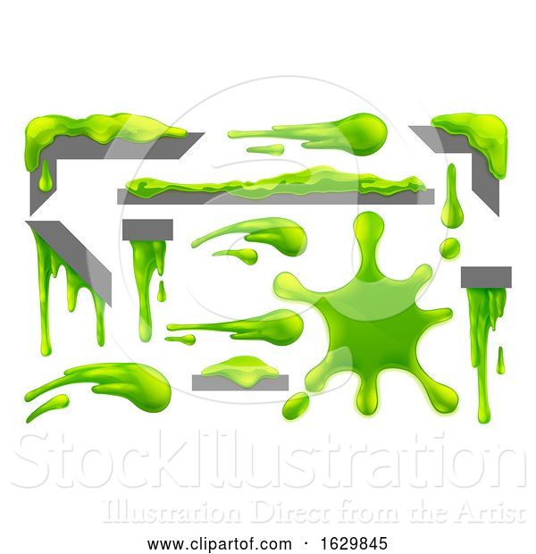 Vector Illustration of Slime Green Goo Messy Blobs Splats Drips and Drops