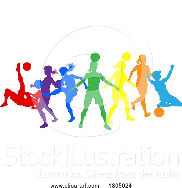 Vector Illustration of Soccer Female Football Women Players Silhouettes