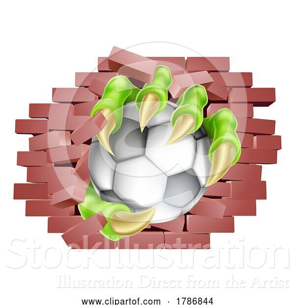 Vector Illustration of Soccer Football Ball Claw Breaking Through Wall