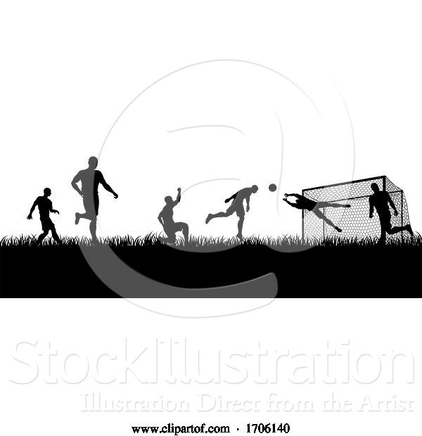 Vector Illustration of Soccer Football Players Silhouette Match Scene