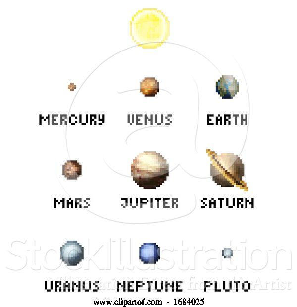 Vector Illustration of Solar System Planets 8 Bit Video Game Pixel Art