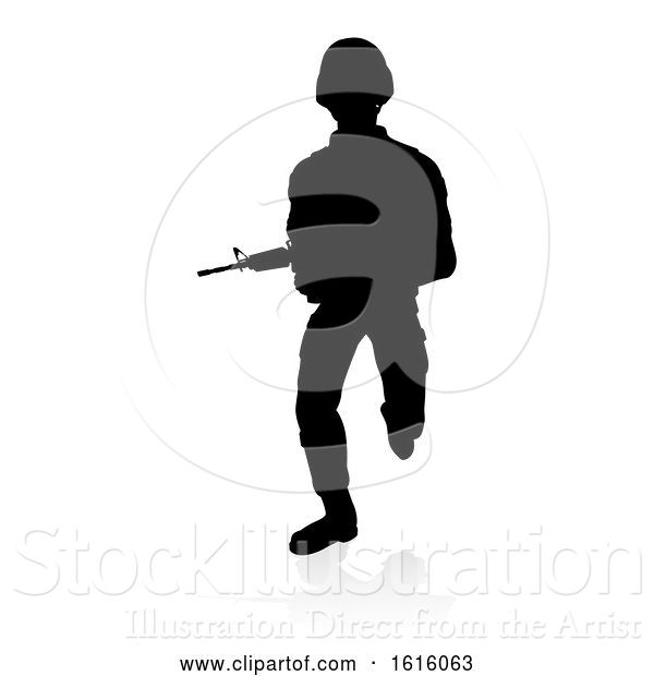 Vector Illustration of Soldier Detailed Silhouette, on a White Background