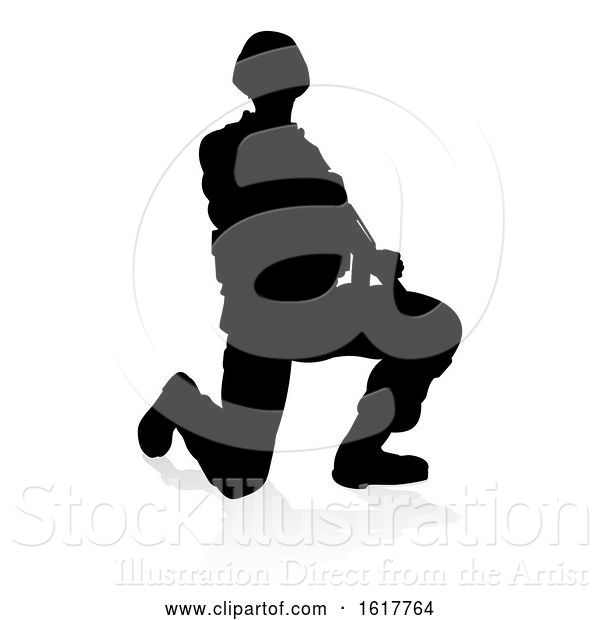 Vector Illustration of Soldier Detailed Silhouette, on a White Background