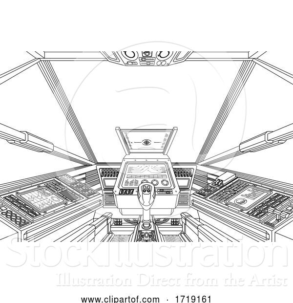 Vector Illustration of Spaceship Space Ship or Air Plane Interior Cockpit