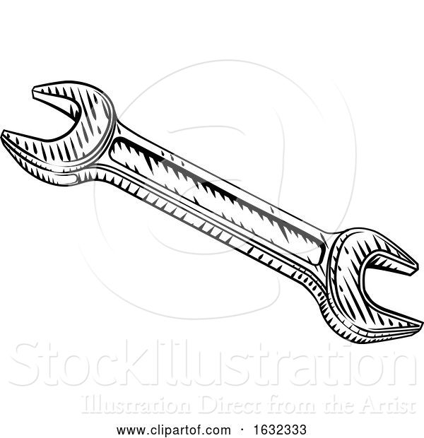 Vector Illustration of Spanner Wrench Vintage Woodcut Illustration