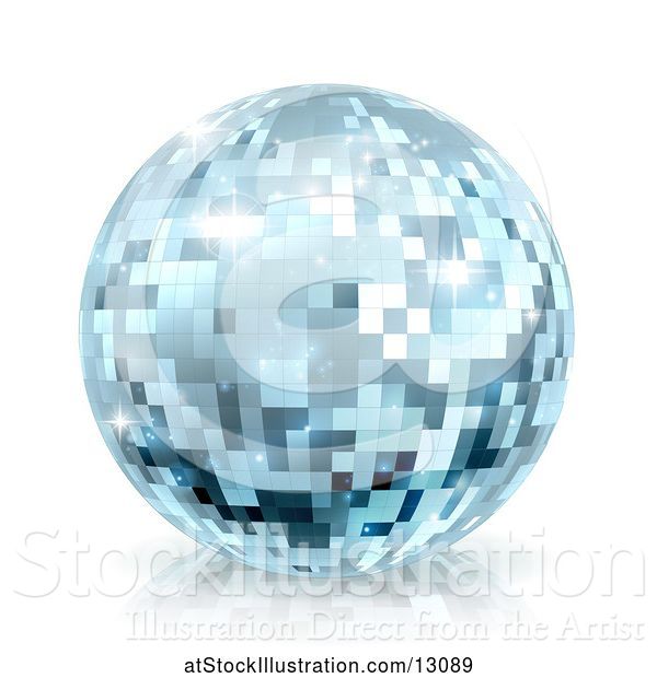 Vector Illustration of Sparkly Blue Disco Mirror Ball, on a Shaded White Background