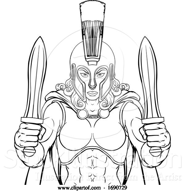 Vector Illustration of Spartan Trojan Female Warrior Gladiator Lady