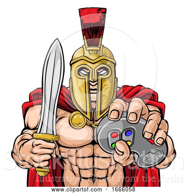 Vector Illustration of Spartan Trojan Gamer Gladiator Controller Mascot