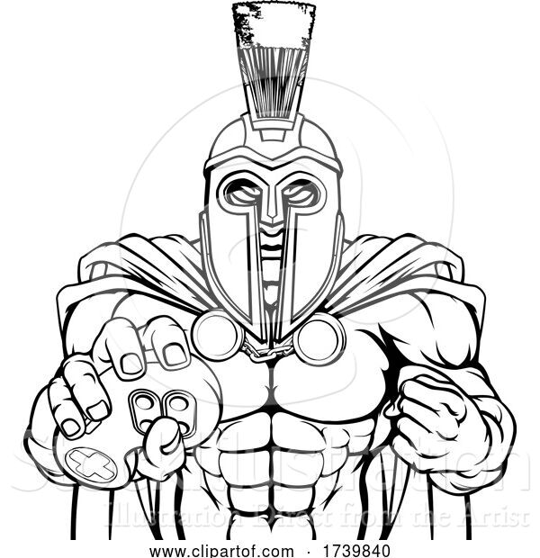 Vector Illustration of Spartan Trojan Gamer Gladiator Controller Mascot