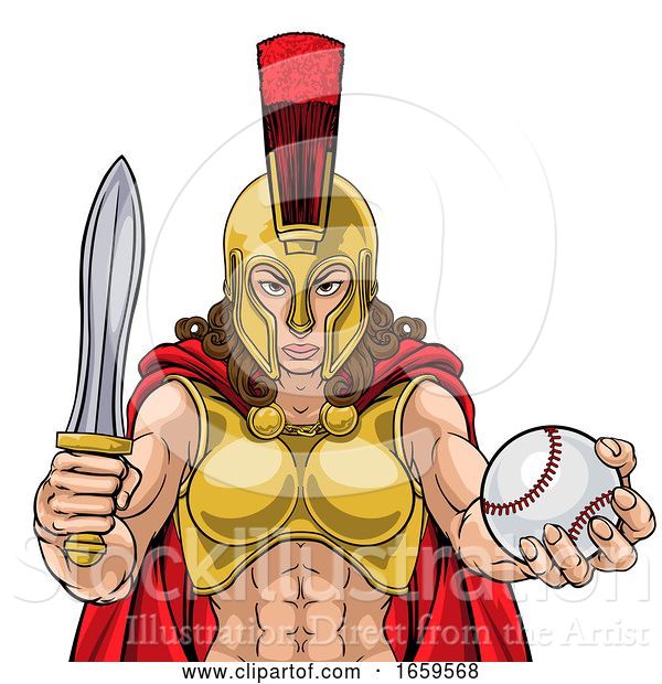 Vector Illustration of Spartan Trojan Gladiator Baseball Warrior Lady