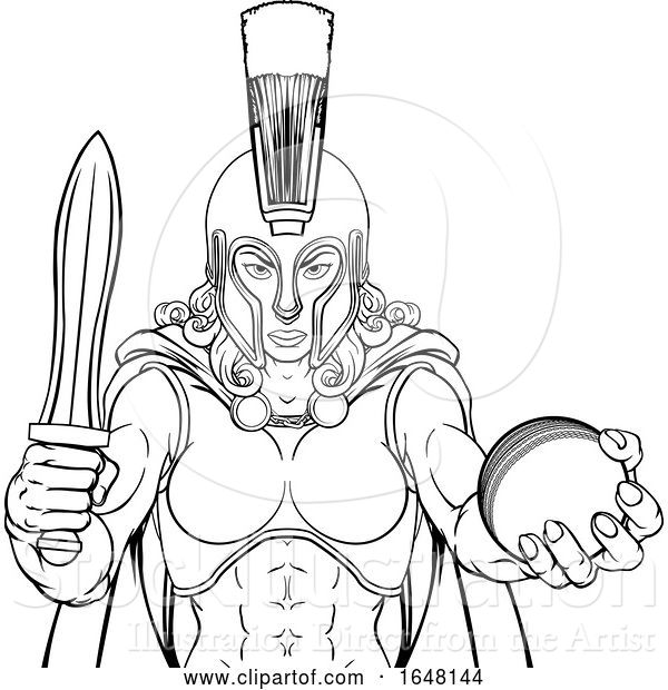 Vector Illustration of Spartan Trojan Gladiator Cricket Warrior Lady