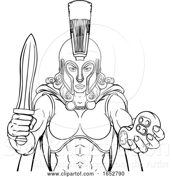 Vector Illustration of Spartan Trojan Gladiator Gamer Warrior Lady