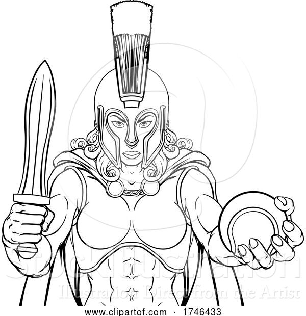 Vector Illustration of Spartan Trojan Gladiator Tennis Warrior Lady