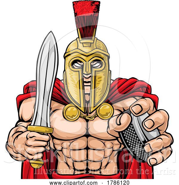 Vector Illustration of Spartan Trojan Guy Ice Hockey Team Sports Mascot