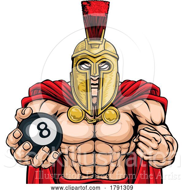 Vector Illustration of Spartan Trojan Pool Ball Billiards Mascot