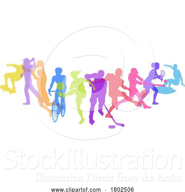 Vector Illustration of Sports Active Fitness Sport Silhouettes People