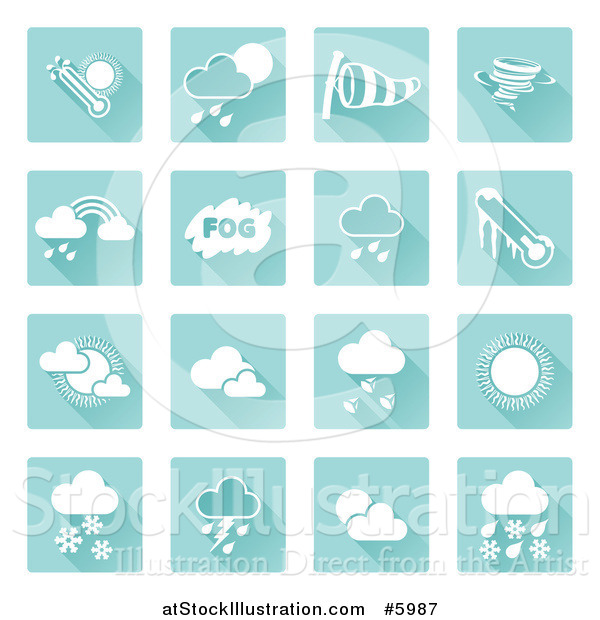 Vector Illustration of Square Blue and White Weather Icons