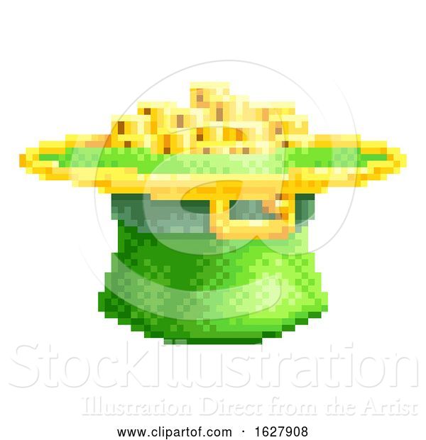 Vector Illustration of St Patricks Day Leprechaun Hat Pixel Art Icon