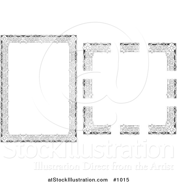 Vector Illustration of Stationery Border with Flowers and Vines