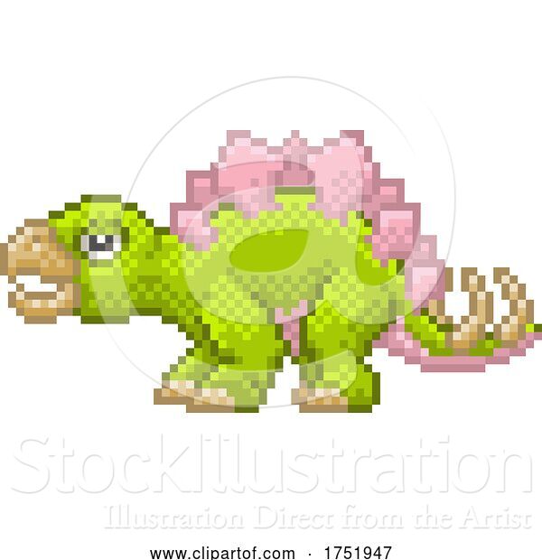 Vector Illustration of Stegosaurus Pixel Art Dinosaur Video Game