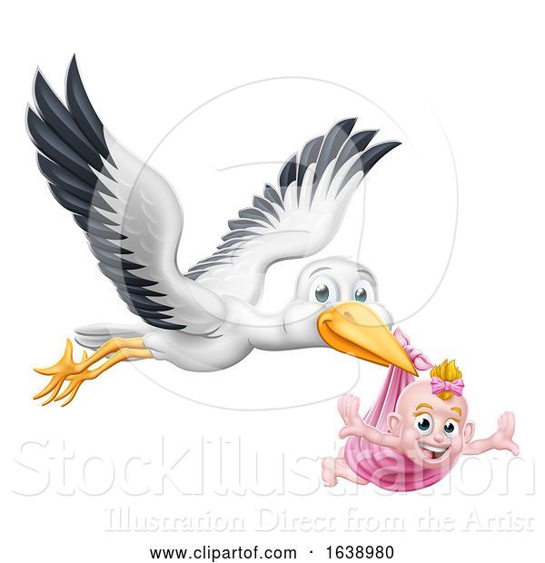 Vector Illustration of Stork Pregnancy Myth Bird with Baby