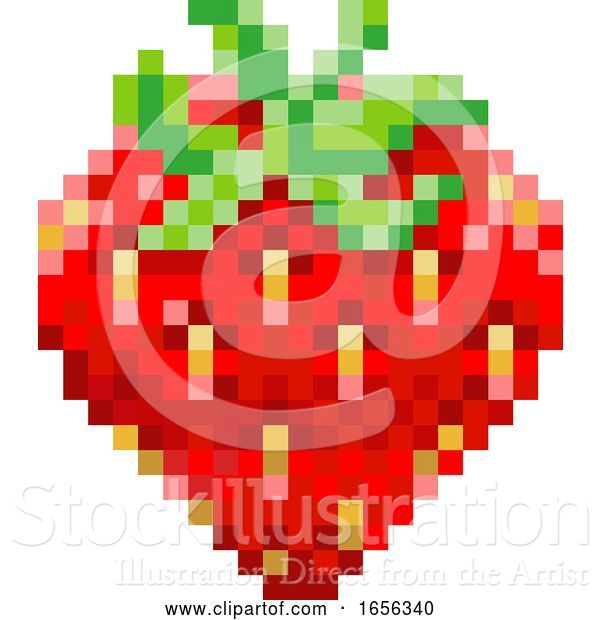 Vector Illustration of Strawberry Pixel Art 8 Bit Video Game Fruit Icon