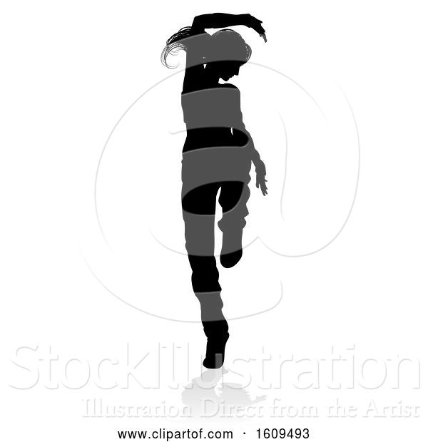 Vector Illustration of Street Dance Dancer Silhouette, with a Reflection or Shadow, on a White Background