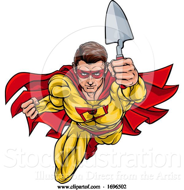 Vector Illustration of Super Bricklayer Builder Superhero Holding Trowel