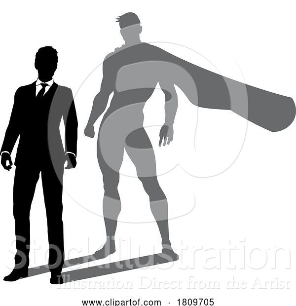 Vector Illustration of Superhero Businessman with Super Hero Shadow