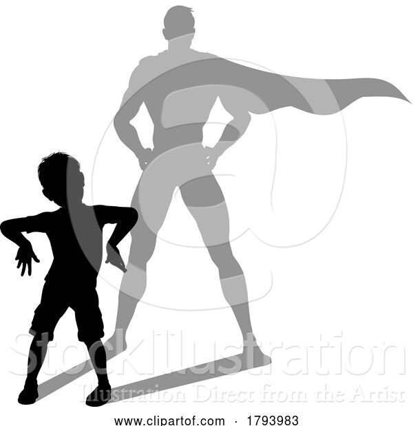 Vector Illustration of Superhero Child Kid with Super Hero Shadow