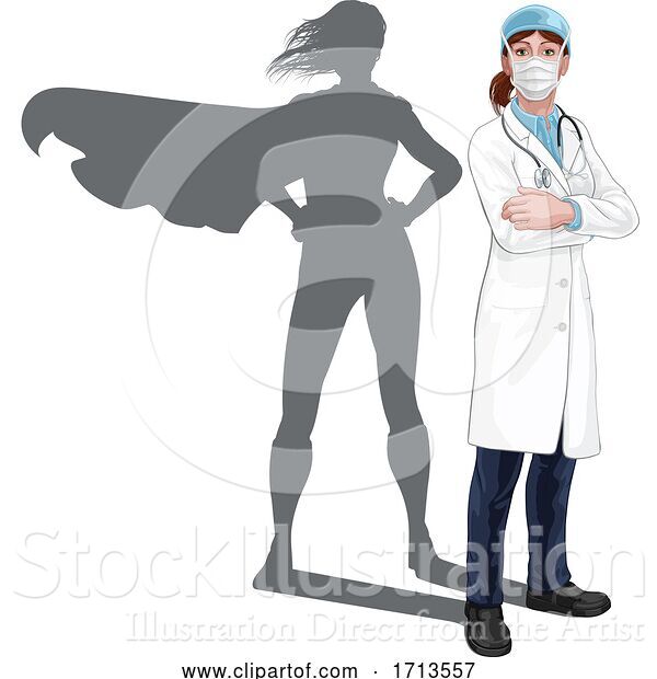 Vector Illustration of Superhero Doctor Lady with Super Hero Shadow