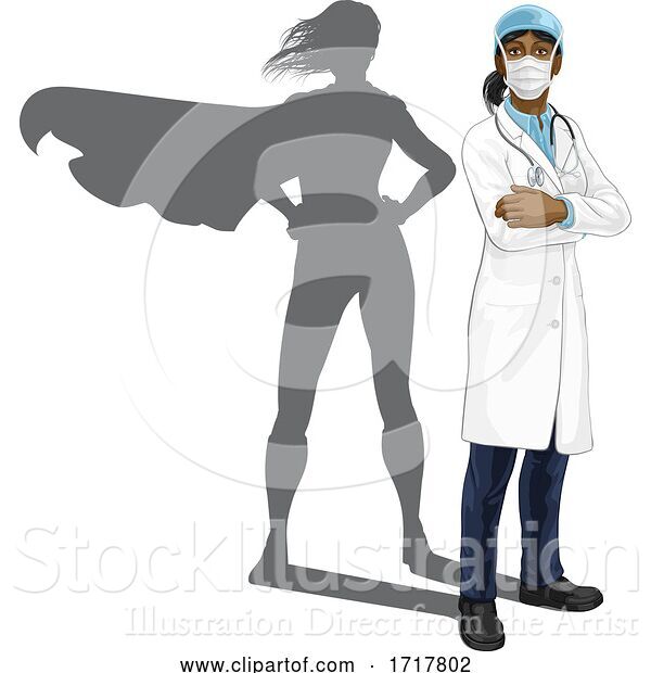 Vector Illustration of Superhero Doctor Lady with Super Hero Shadow