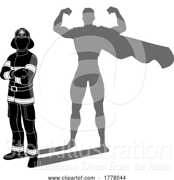 Vector Illustration of Superhero Fireman Fireman Super Hero Shadow