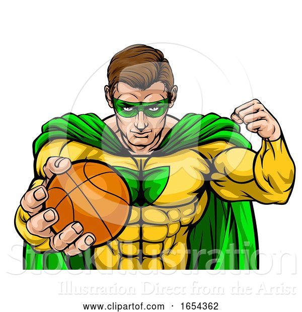 Vector Illustration of Superhero Holding Basketball Ball Sports Mascot