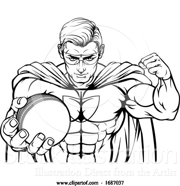 Vector Illustration of Superhero Holding Cricket Ball Sports Mascot