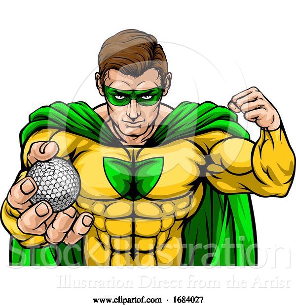 Vector Illustration of Superhero Holding Golf Ball Sports Mascot