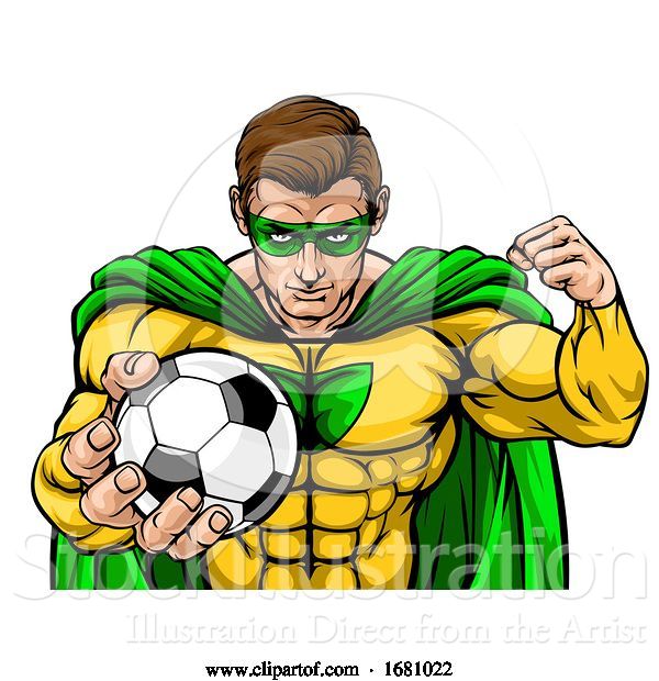 Vector Illustration of Superhero Holding Soccer Ball Sports Mascot