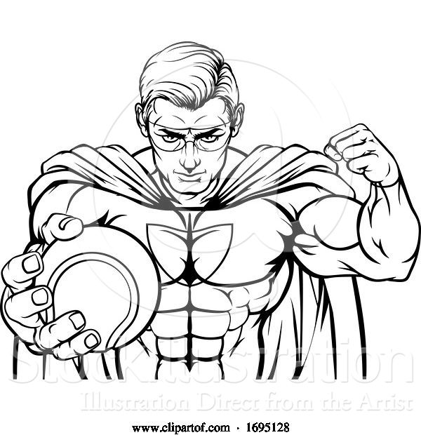 Vector Illustration of Superhero Holding Tennis Ball Sports Mascot