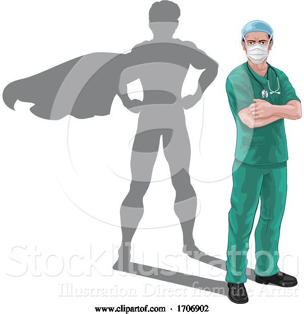 Vector Illustration of Superhero Nurse Doctor Shadow Super Hero