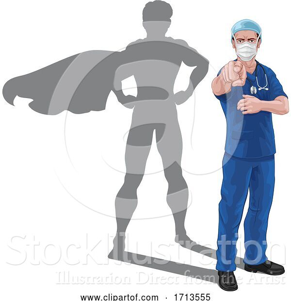 Vector Illustration of Superhero Nurse Doctor with Super Hero Shadow